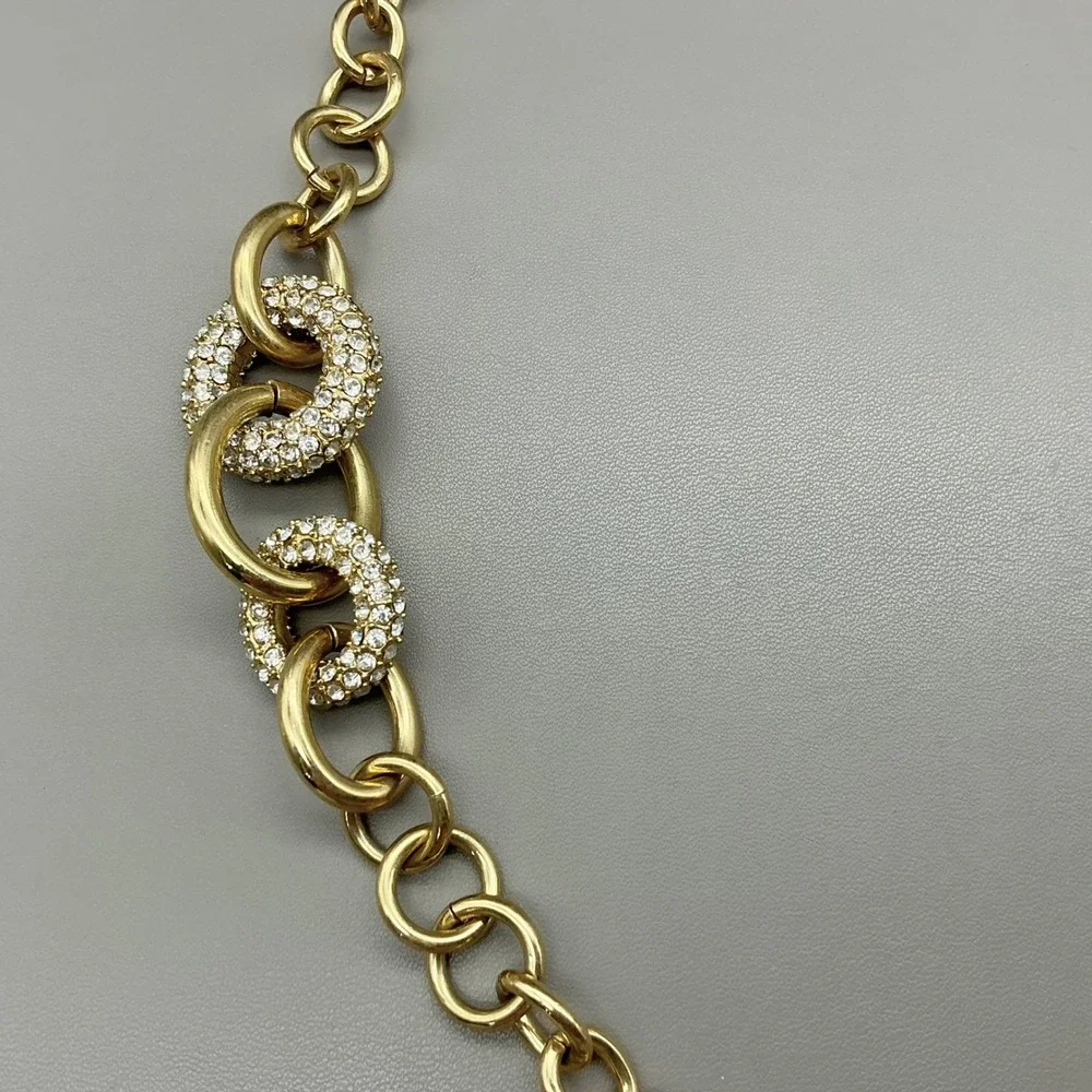 Ann Taylor Necklace Women Gold Tone Rhinestone Pave Link Chain Long Toggle 26